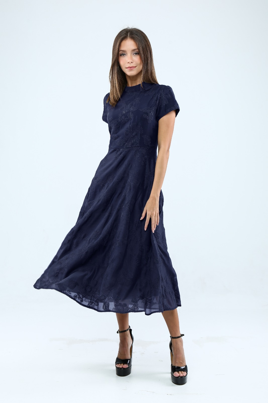 2103BD Midnight Bloom Embossed Midi Dress