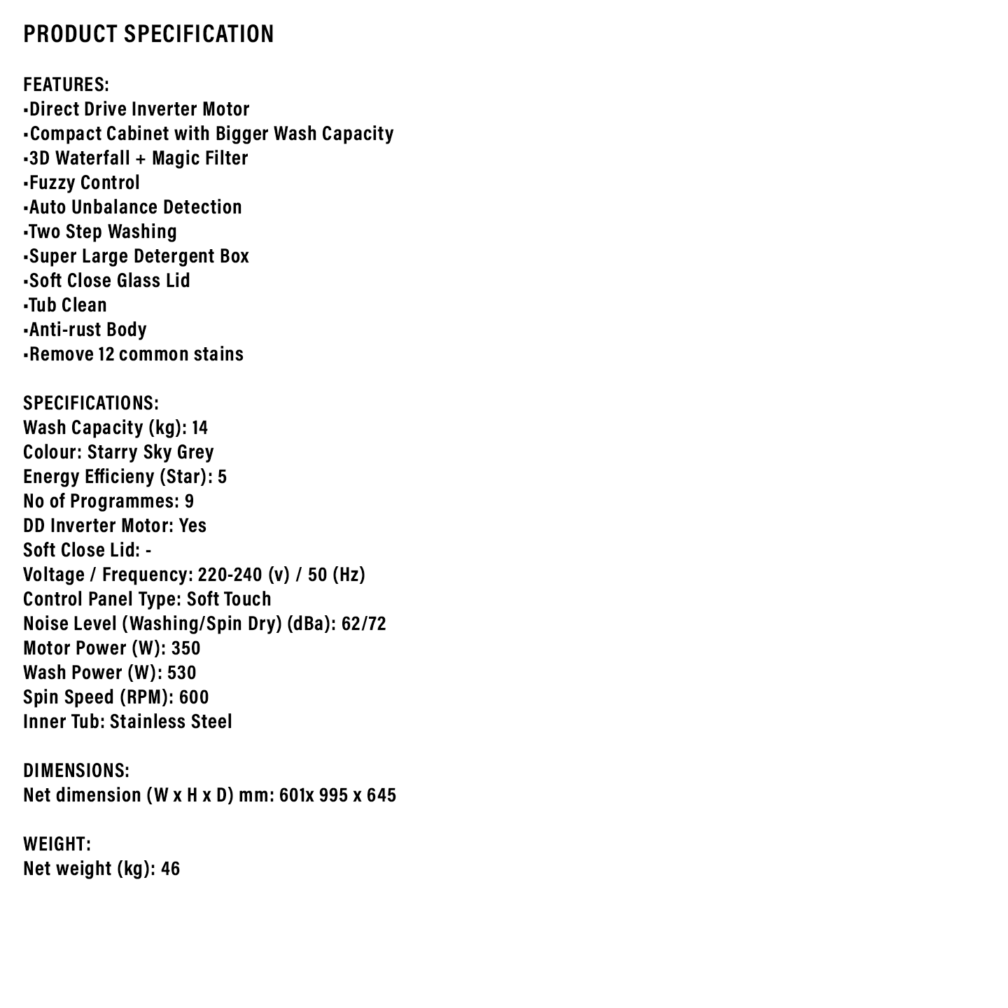 Sharp 14kg DD Inverter Top Load Washer (ESW14SM)