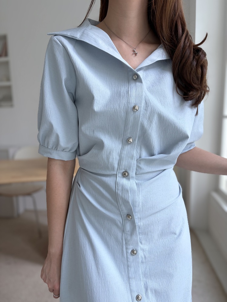 Lena Contoured Waist Dress (Pastel Blue)