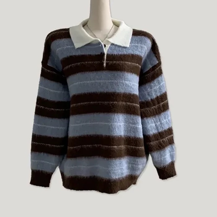 優惠快閃✨韓國間條反領針織毛衣 （4色）