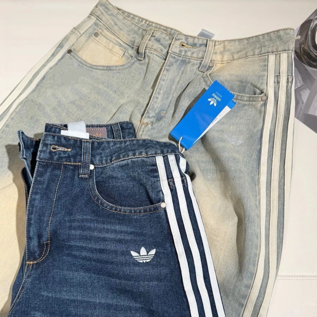 Adidas 三間條寬腳直筒牛仔褲