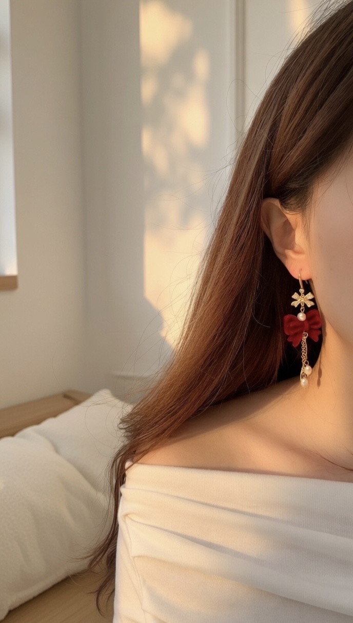 酒紅蝴蝶結耳環🎀