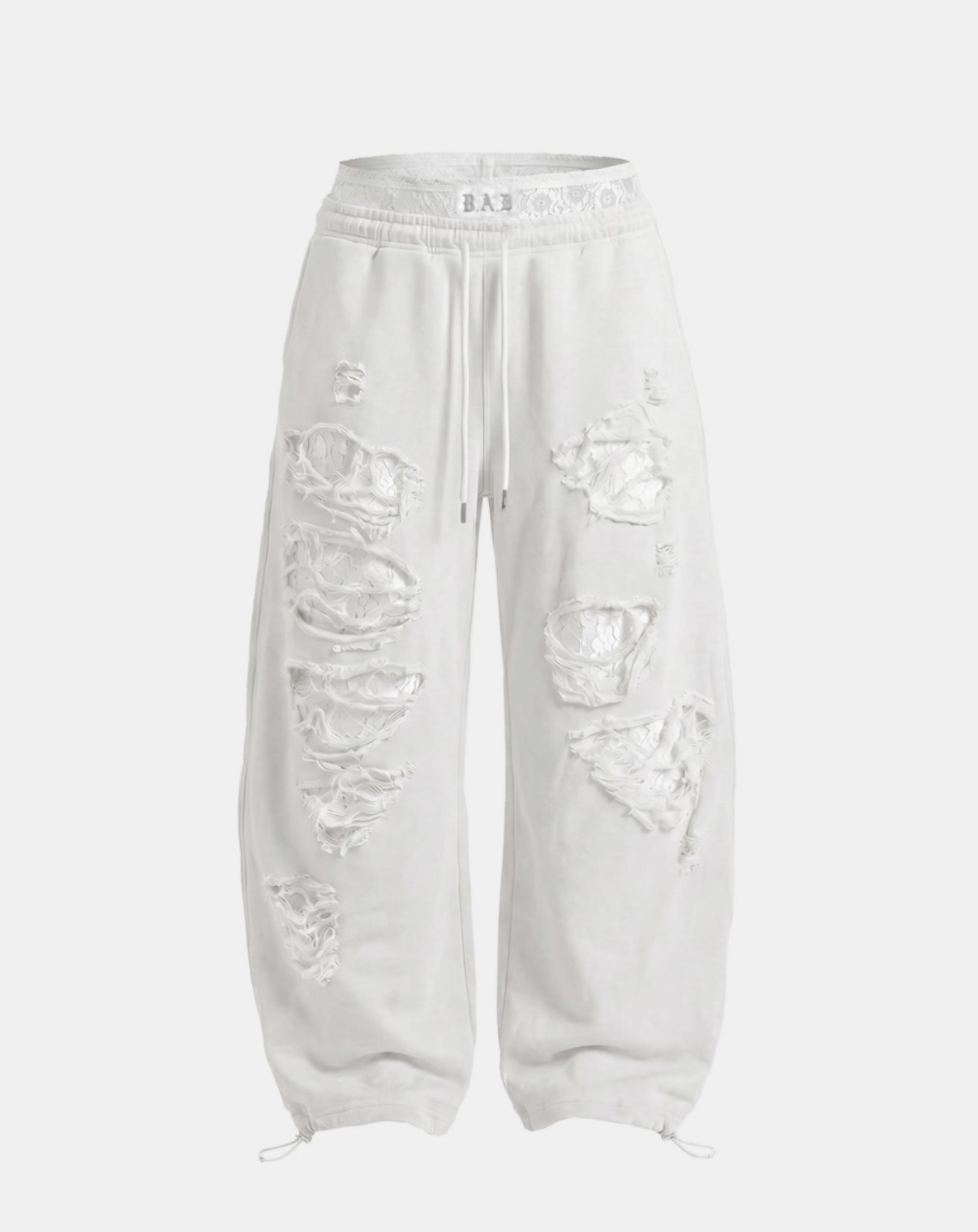 BADBLOOD新款[w-pts26-103] Lace Layered Destroyed Joggers - White