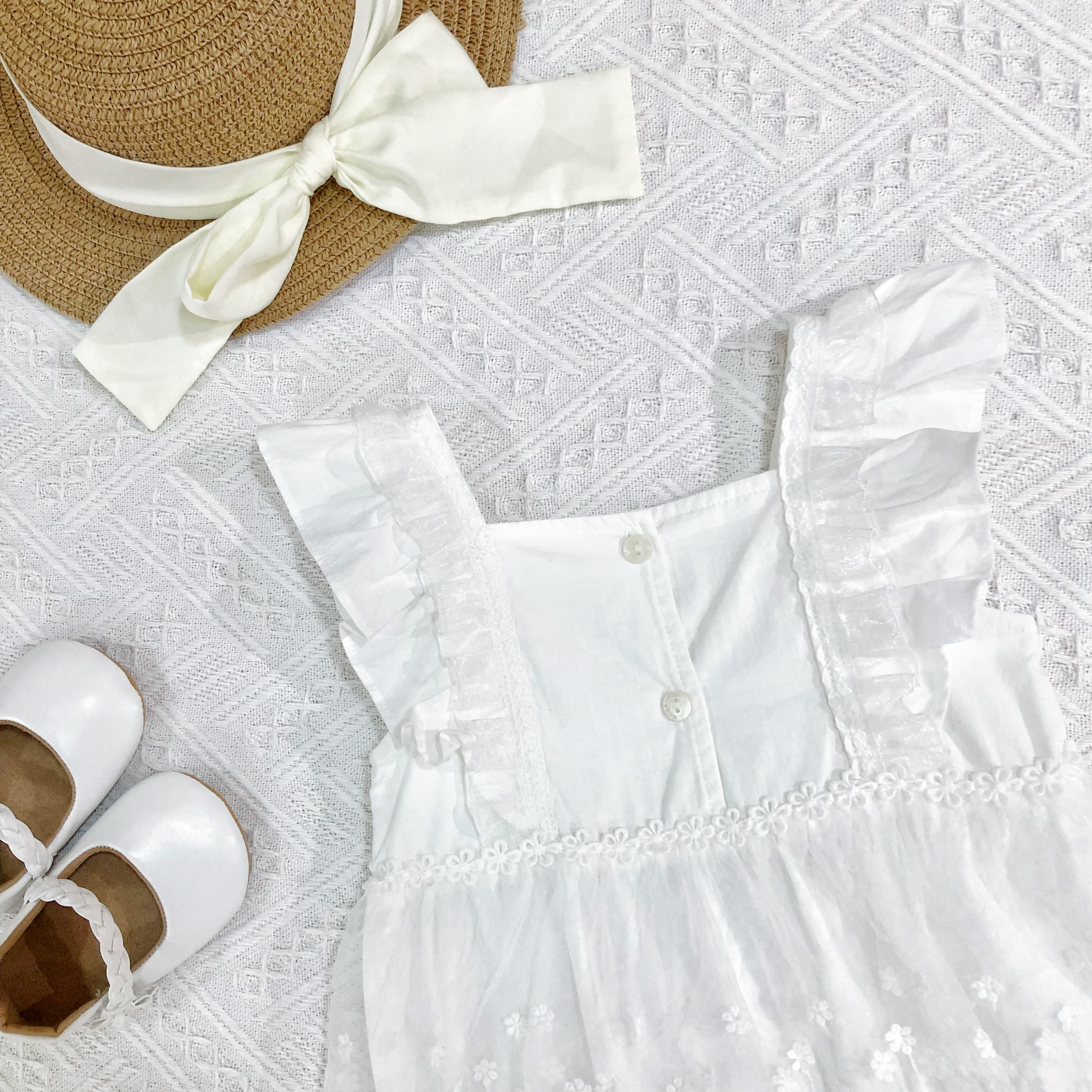 Elegant Butterfly Embroidered Romper with Ruffled Shoulders