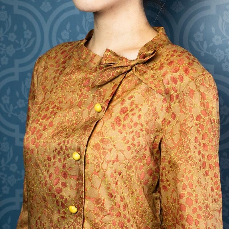 Late 1960s-1970s Side Tie Collar Patterned Shift Dress/MOD Dress (NA0698)