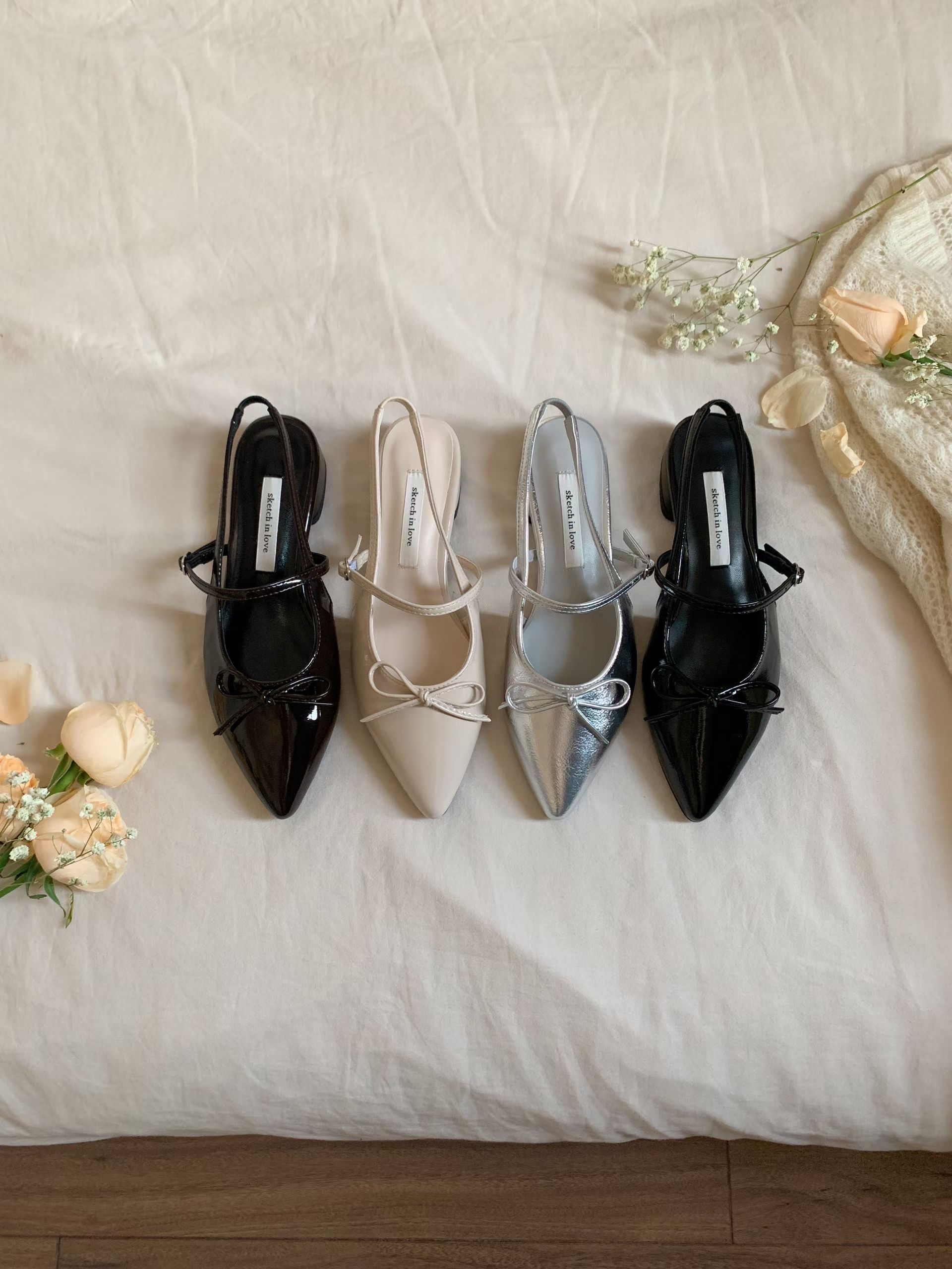 AS2902 蝴蝶結幼帶尖頭平底鞋