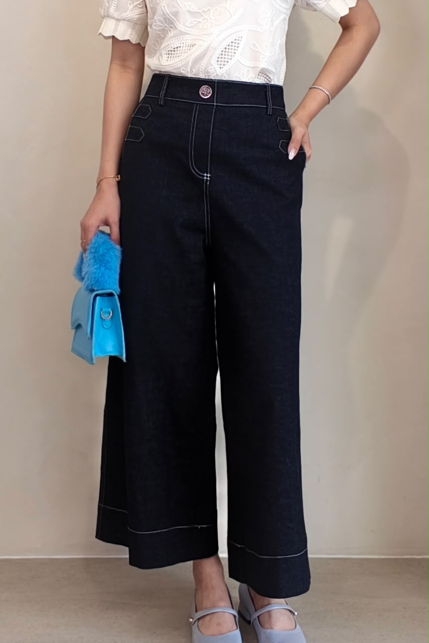 2133-1 Nova Contrast Stitch Wide Leg Denim Pants