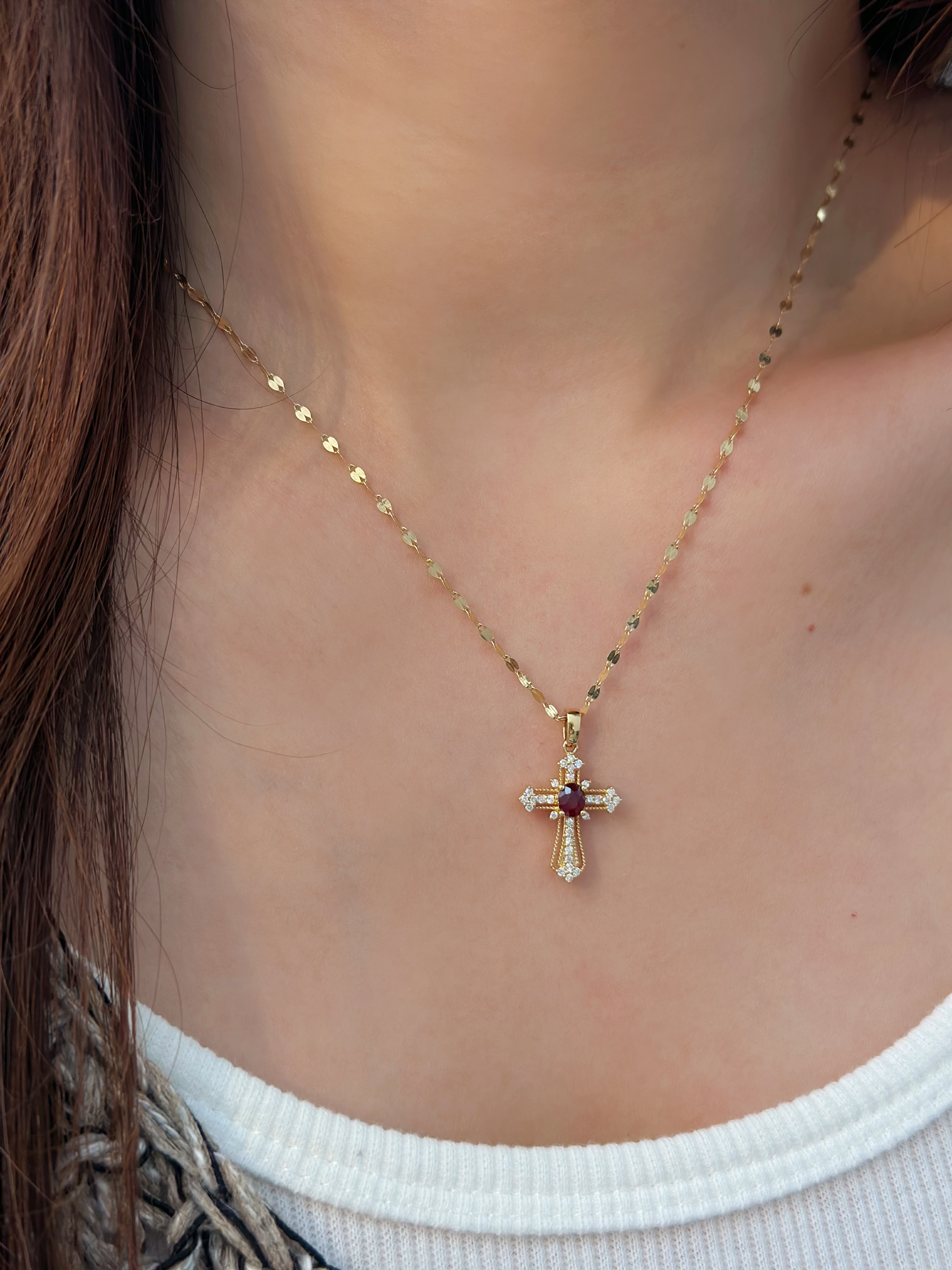 Ruby & Diamond Ornate Cross Pendant N031231