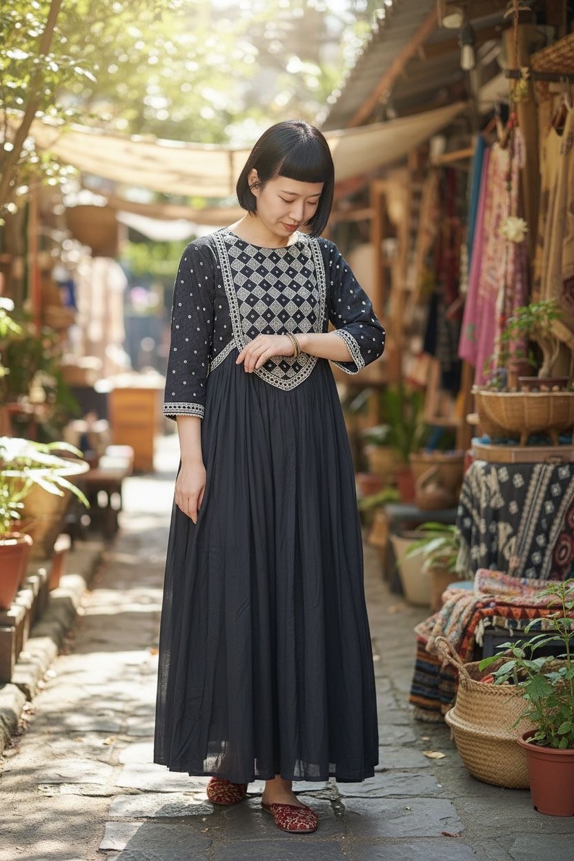 Black Checkerboard Pattern Cotton OP #1076