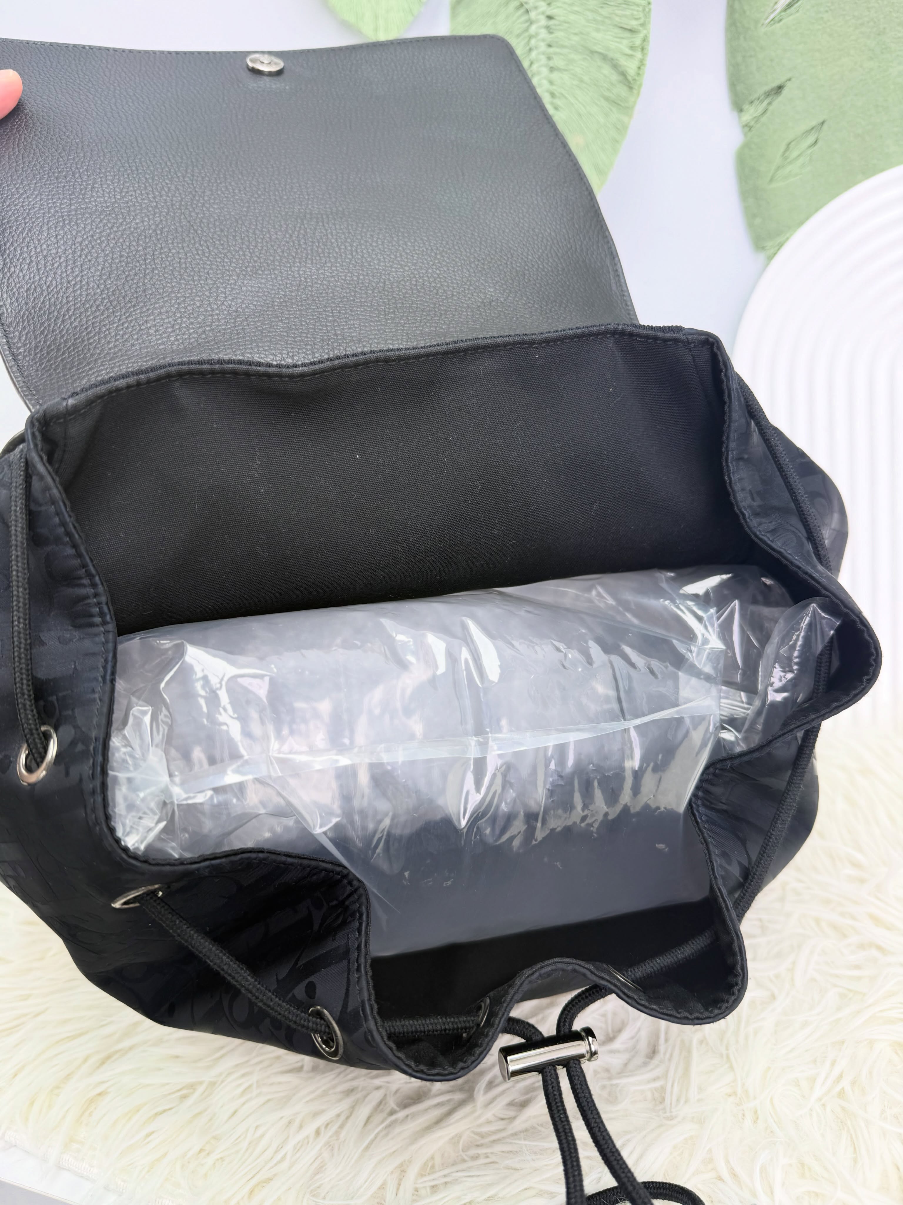 Dior👜 PRE OWNED 🛍️ Motion系列 黑色老花拼皮書包 🎒🖤