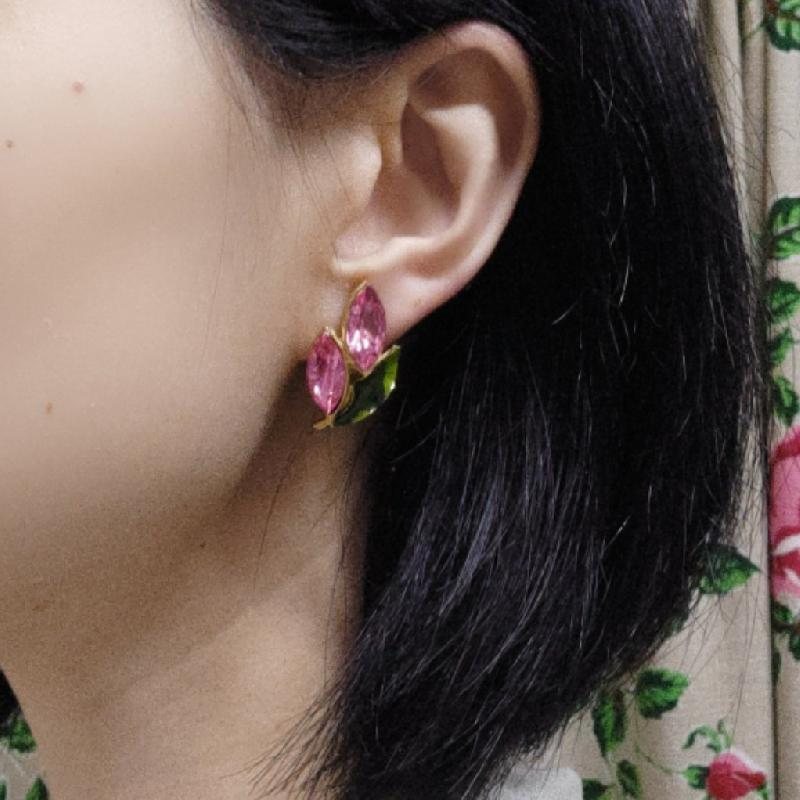C.a. 1960s American Vintage Pink Sparkling Floral Brooch and Clip Earrings Jewelry Set (MT1385)