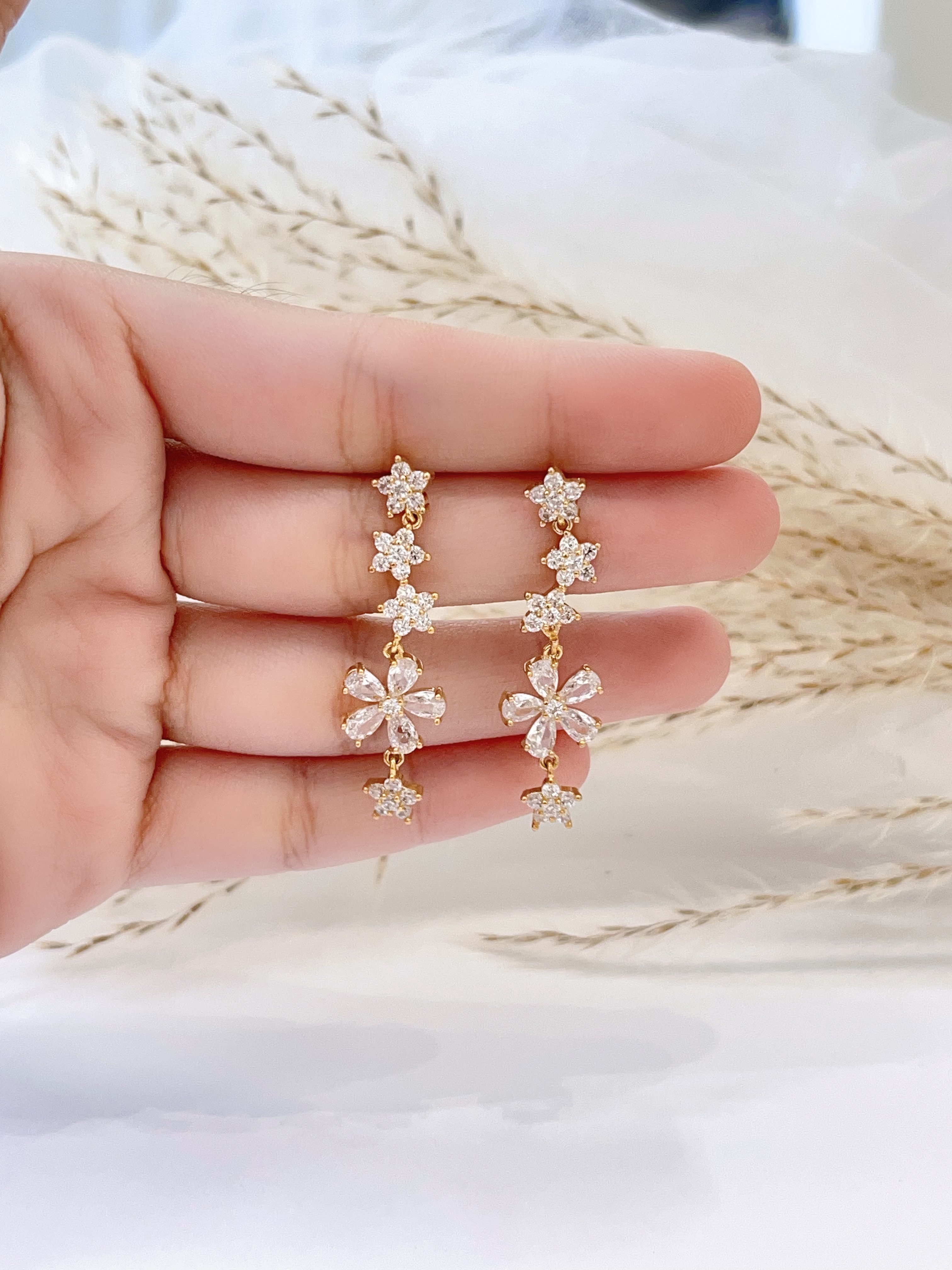 浪漫星星小花长款耳环