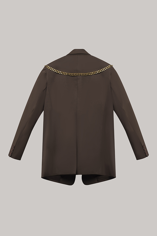 Chocolate Brown Chain-Detail Tailored Blazer