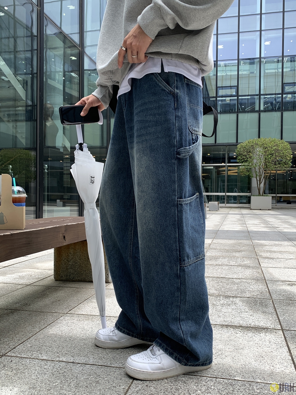 【100%保證韓國直送】型格洗水工裝闊腳牛仔褲 Nechis 002 Carpenter Denim RL114566