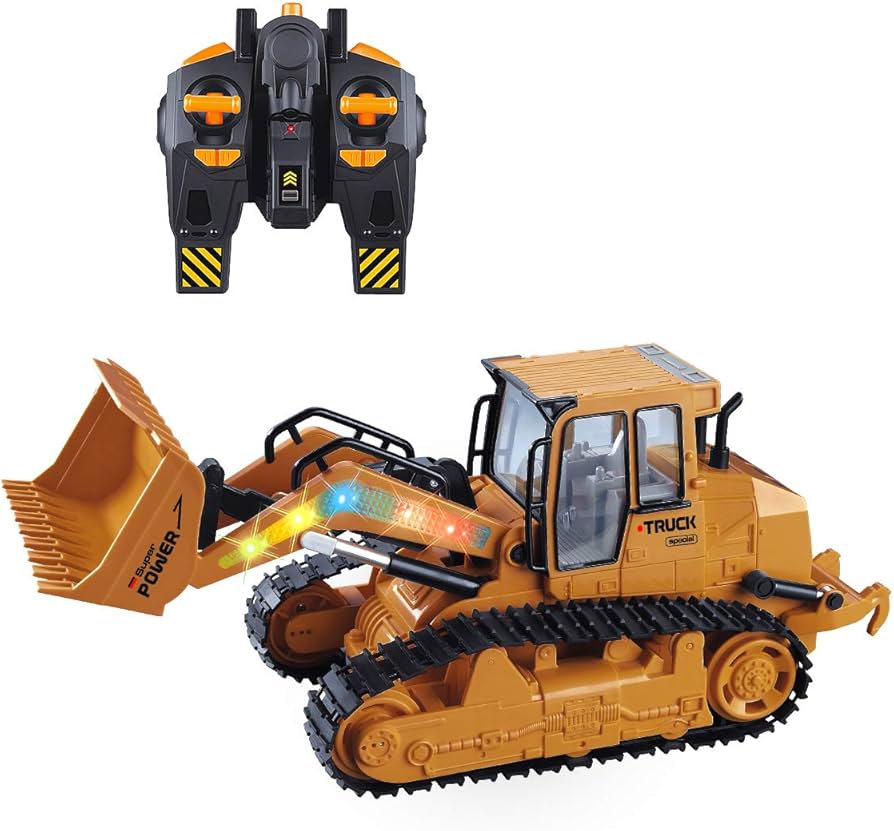 遙控推土機玩具 2.4GHz履帶工程車 RC挖土機 360度旋轉 發光發聲 充電式工程車 兒童玩具