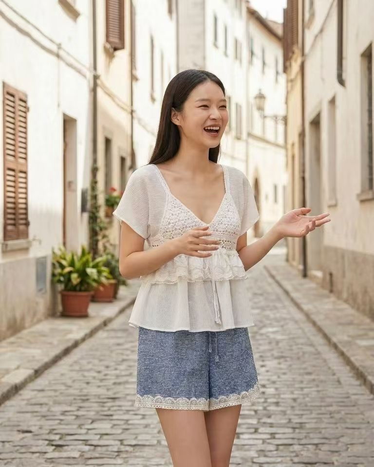 AD27 甜美蕾絲吊帶兩件套襯衫