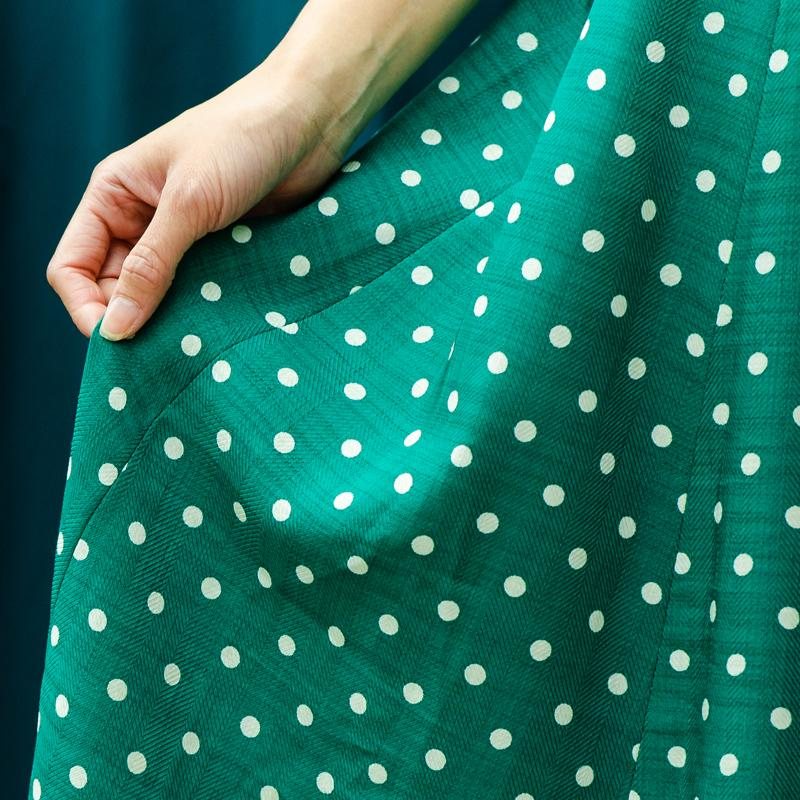 Vintage Japan White Polka Dot on Green Swing Skirt - Waist 26.5~30" (MT1606-1)