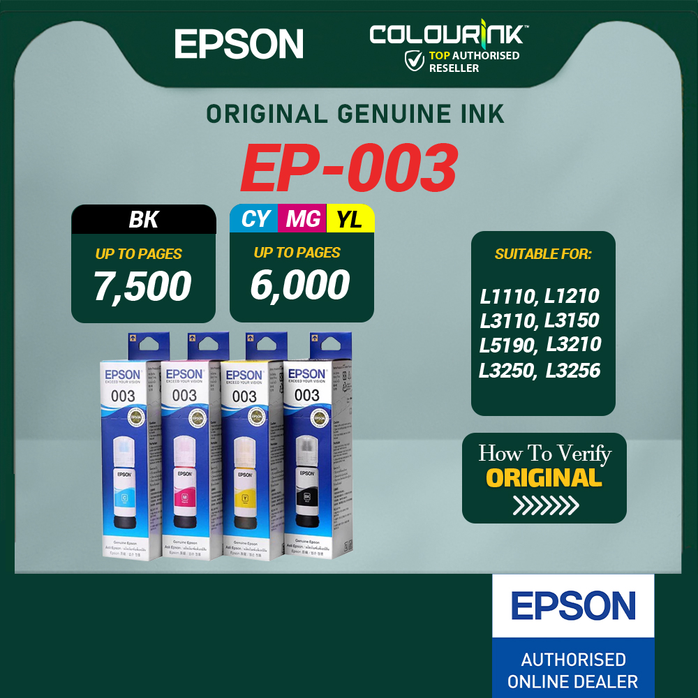 Epson Original 003 Refill Ink Bottle V100 V200 V300 V400 L1110 L1210 L3110 L3150 L5190 L3210 L3250 L3256