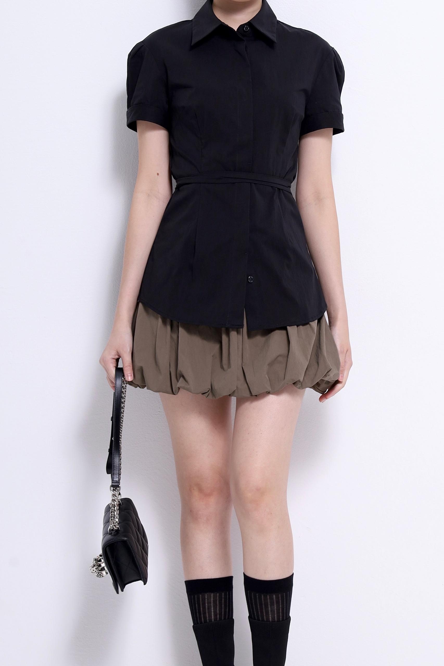 CB2714 COLLARED SHORT SLLV LONG SHIRT BLOUSE