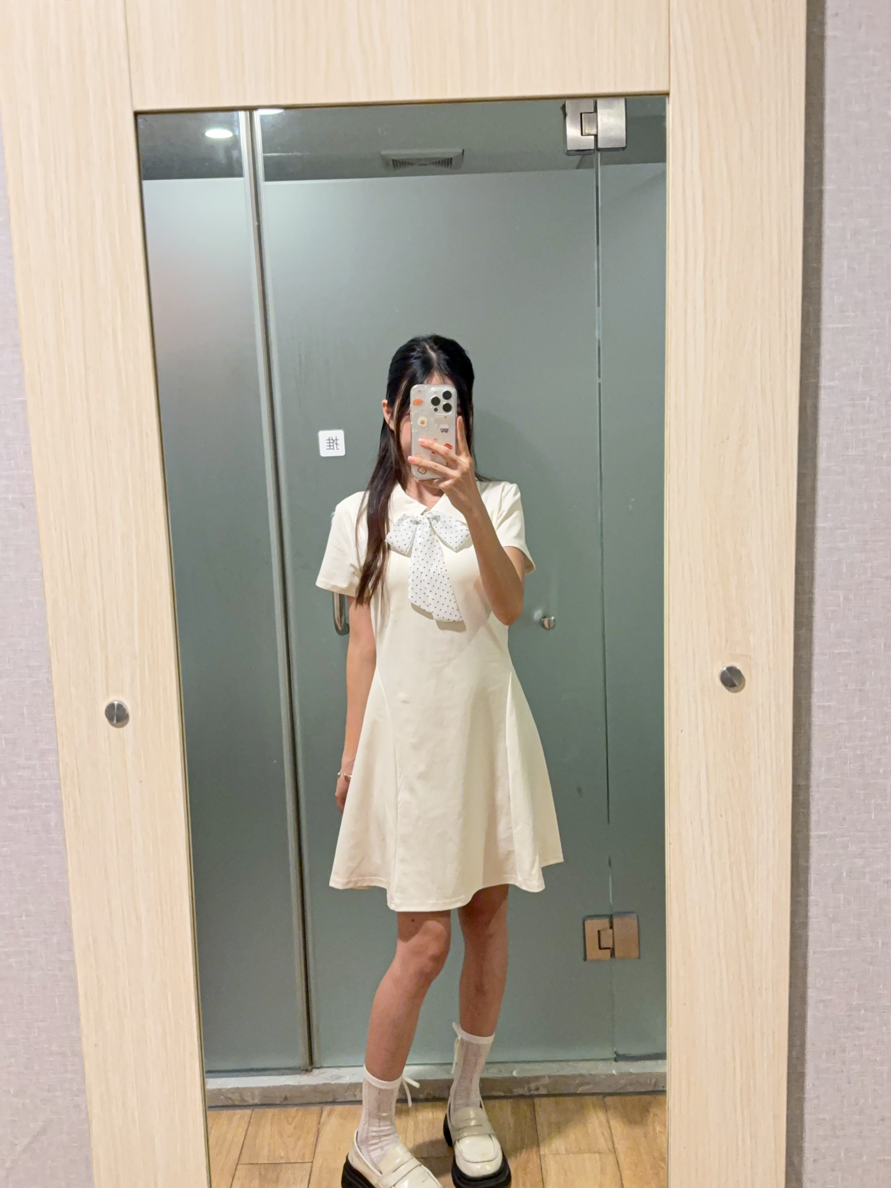 波点丝巾翻领收腰连身裙R2976