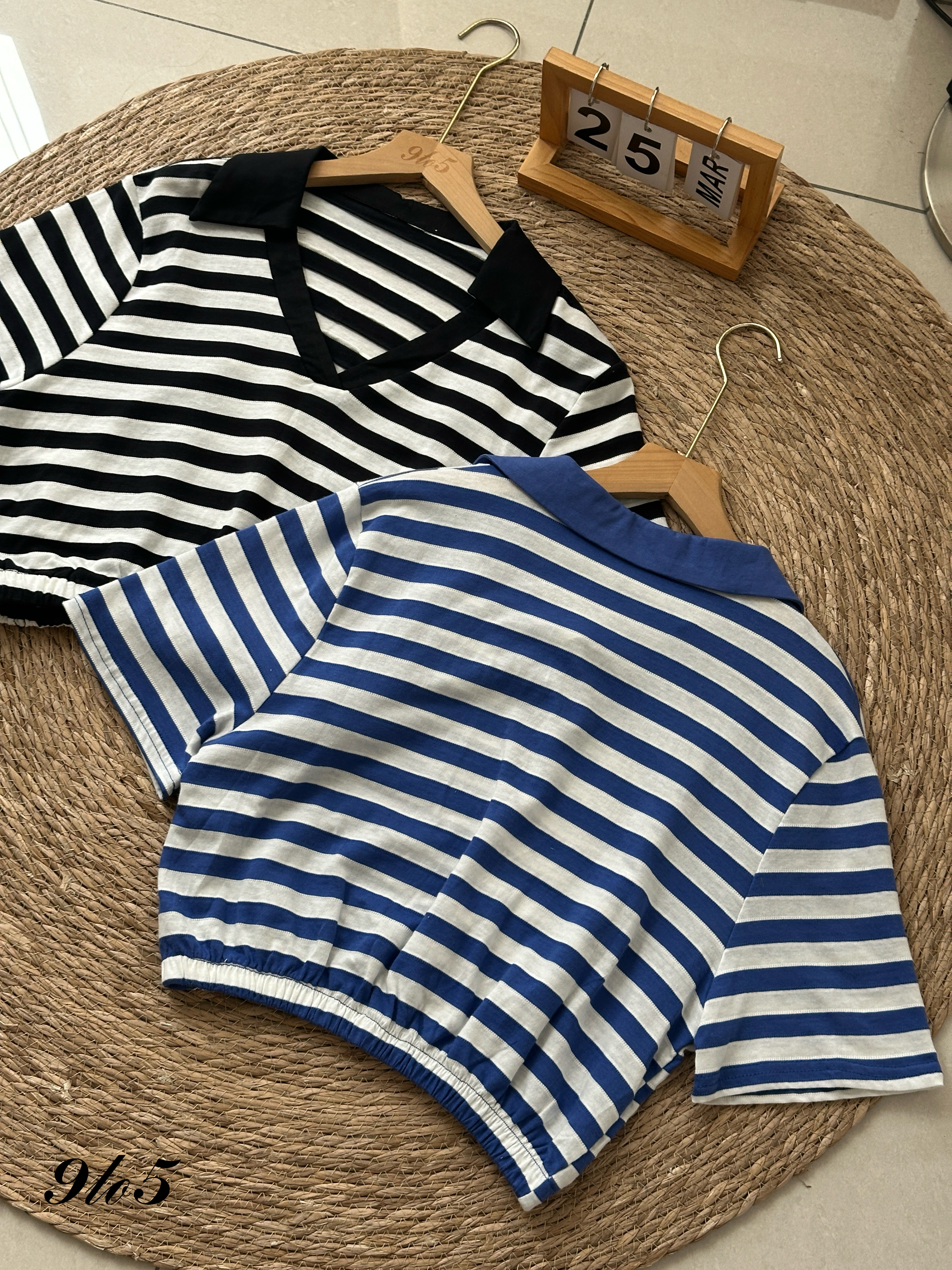 T4046 Stripe Polo Tee - Black & Blue