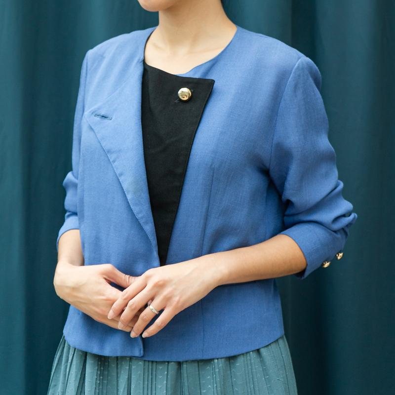 C.a. 1980s Geometric Linear Blue and Black Duo0-Colour Two Way Autumn Blazer (MT1606-22)