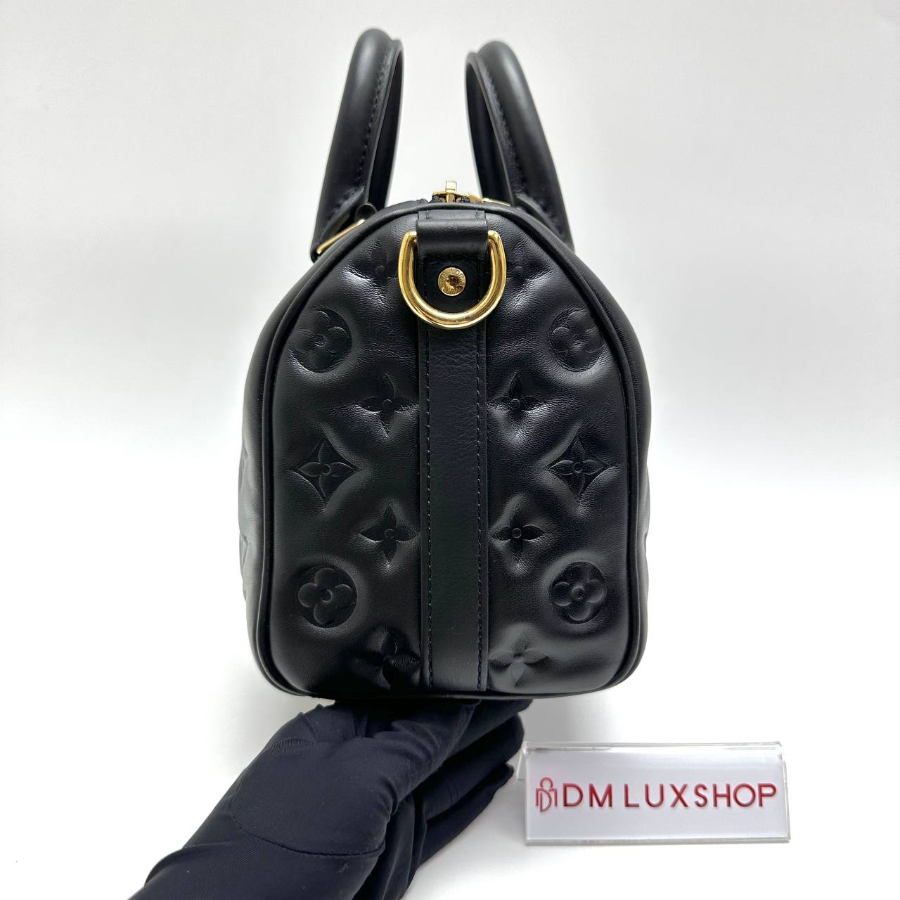 LV Black Embossed Monogram Speedy 22 GHW