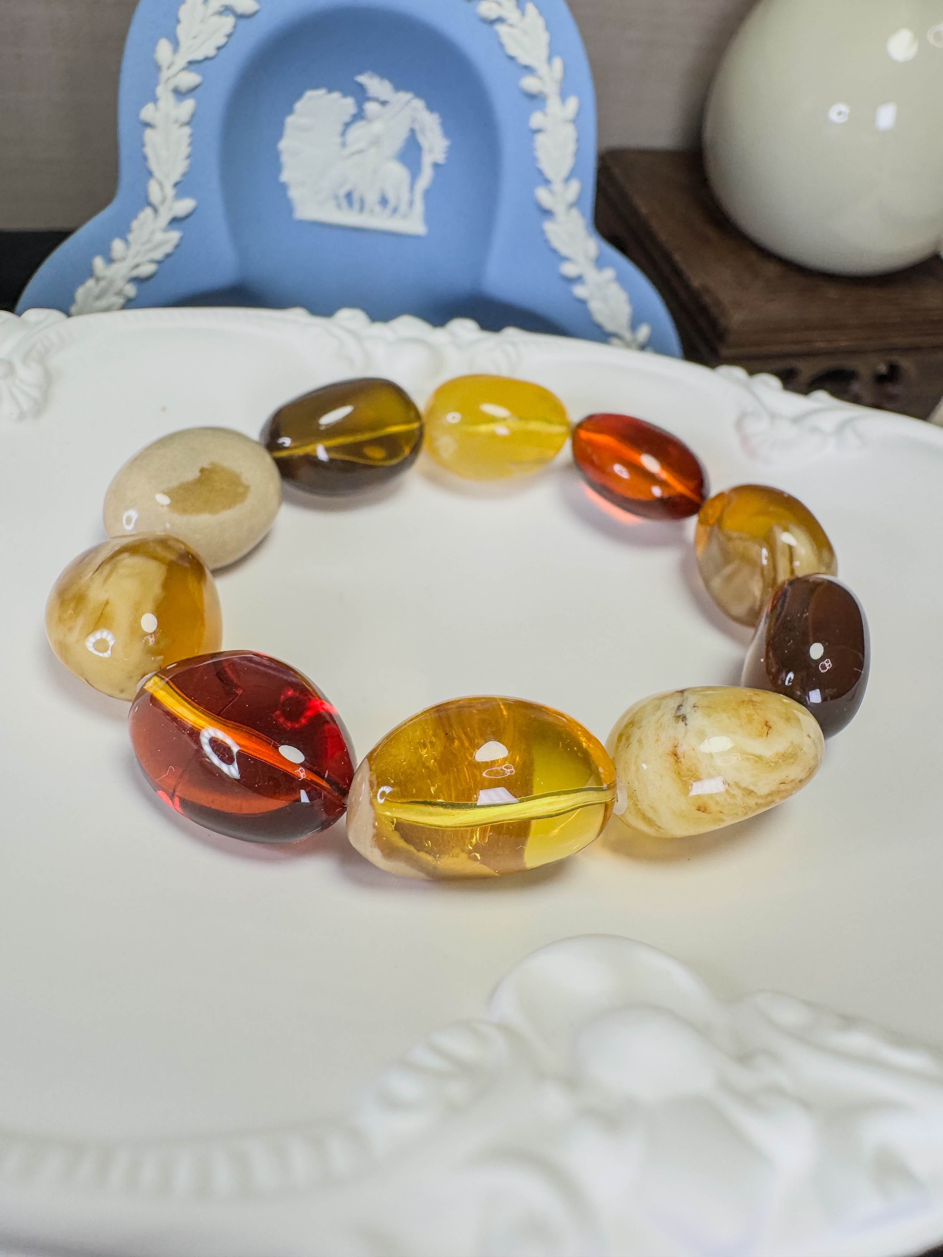 多寶橢圓形琥珀珠手鍊(12-14mm)