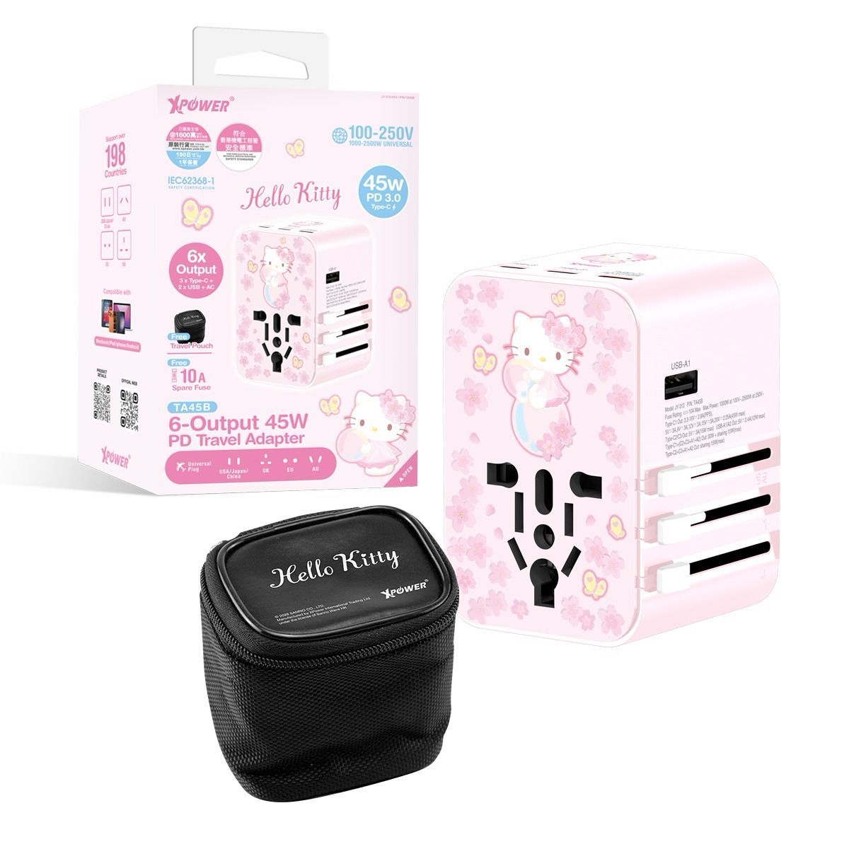 XPower x Sanrio (Hello Kitty/ Melody) TA45B 45W 6輸出 PD3.0/PPS快充旅行充電器(HK2)