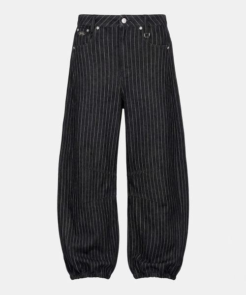 0519 Shinchiback Curved Pants - Black/Striped - 0519 신치백 커브드 팬츠 - 블랙/스트라이프