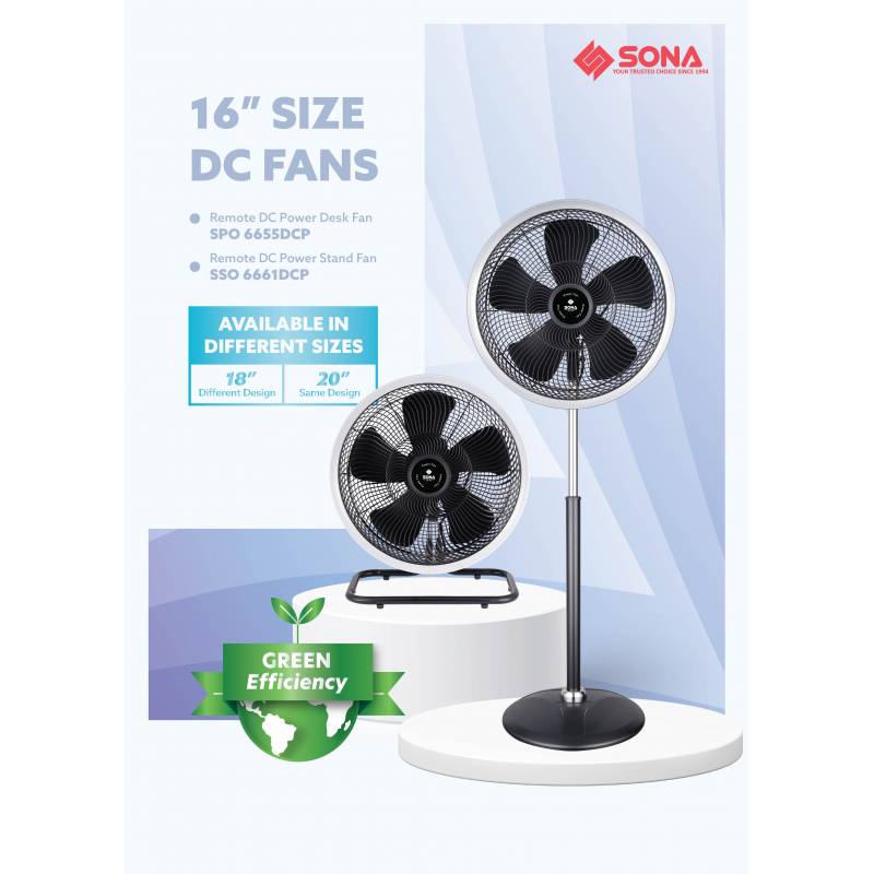 SONA 16” Remote DC Power Stand Fan SSO 6661DCP