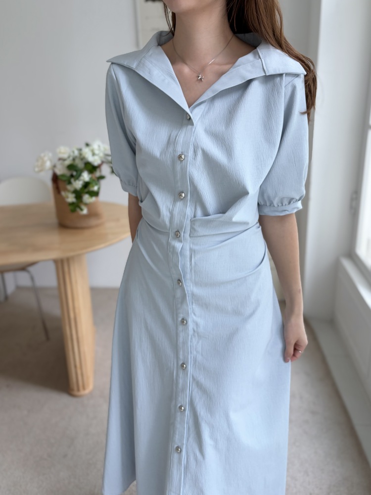 Lena Contoured Waist Dress (Pastel Blue)