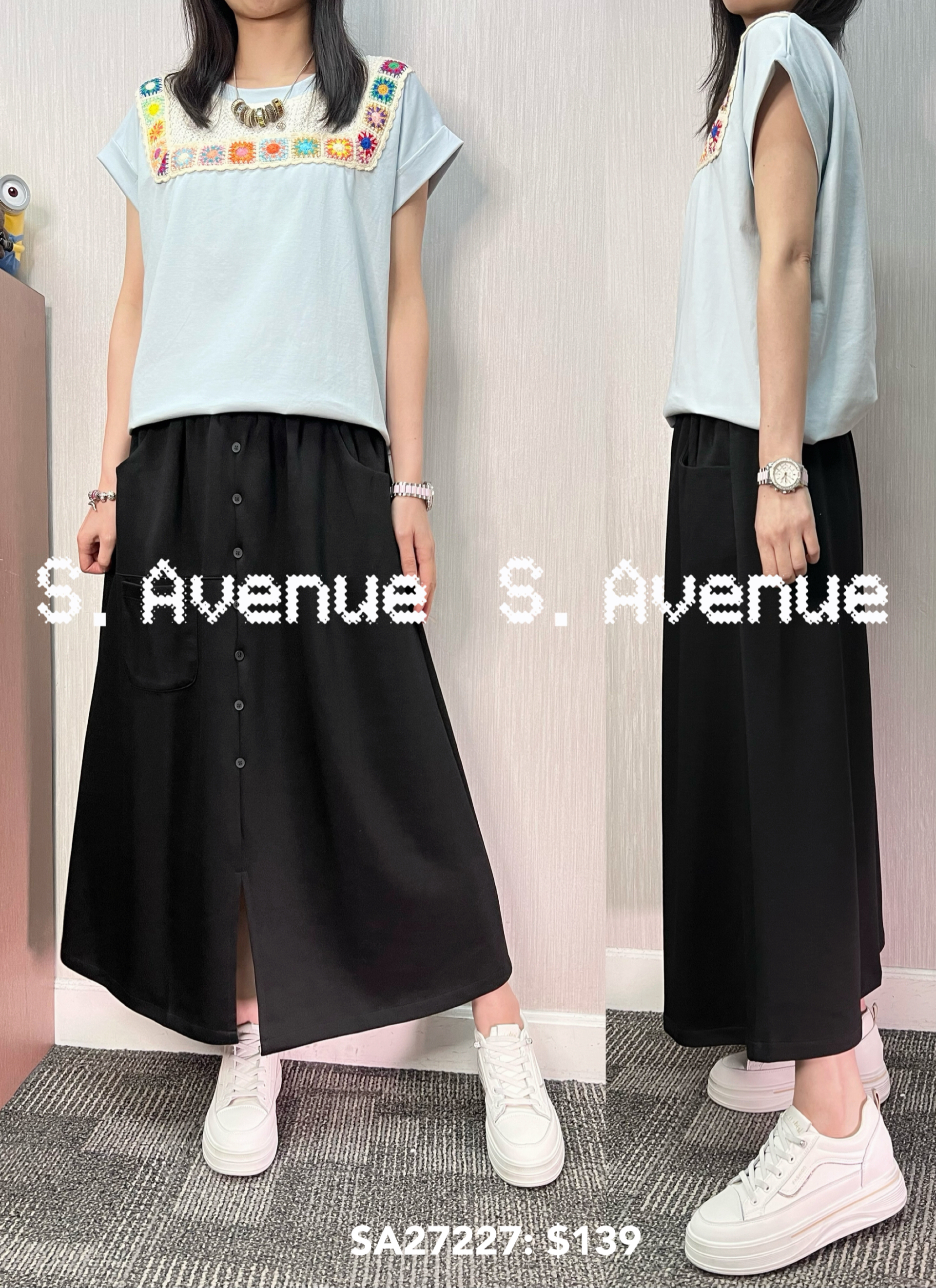 SA27227: 短袖撍袖領繡花tee