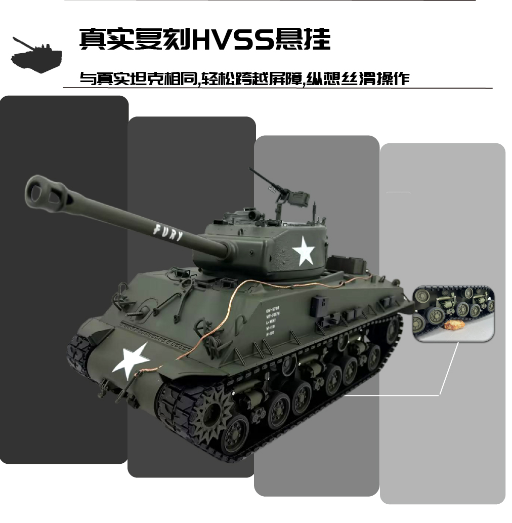 全新 NF Model 1:16 U.S.A M4A3 Sherman Main Battle Tank | 美軍 M4A3 雪曼主戰坦克 | 全金屬底盤 | 7.0主控板 | 2.4Ghz 遙控器 | 360度炮台 | 發射BB彈/紅外線對戰