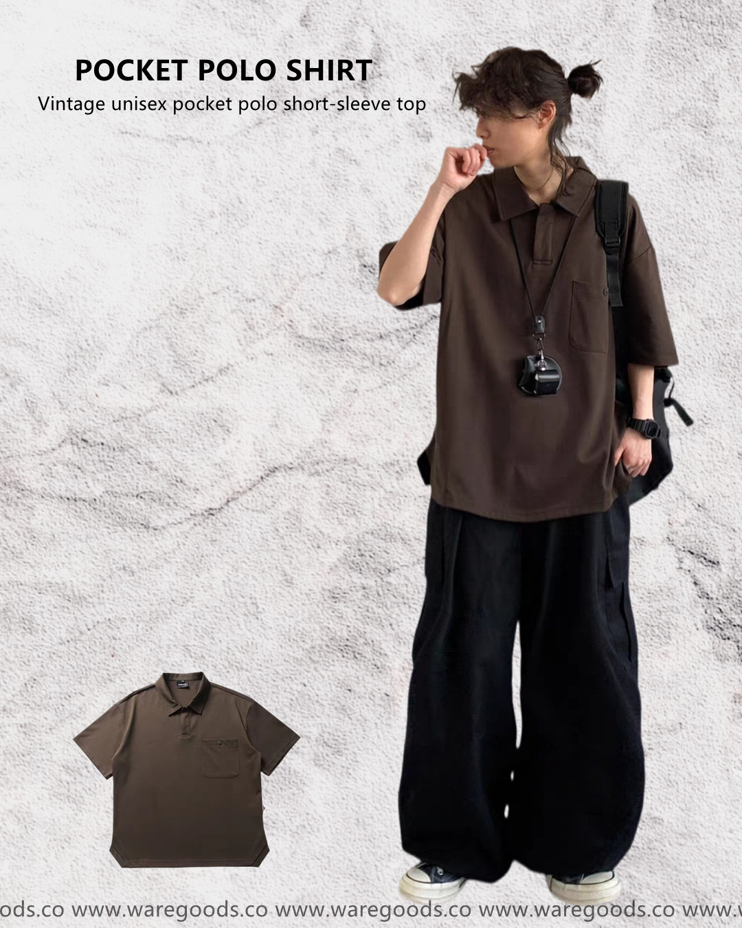 W07中性百搭口袋polo短袖上衣