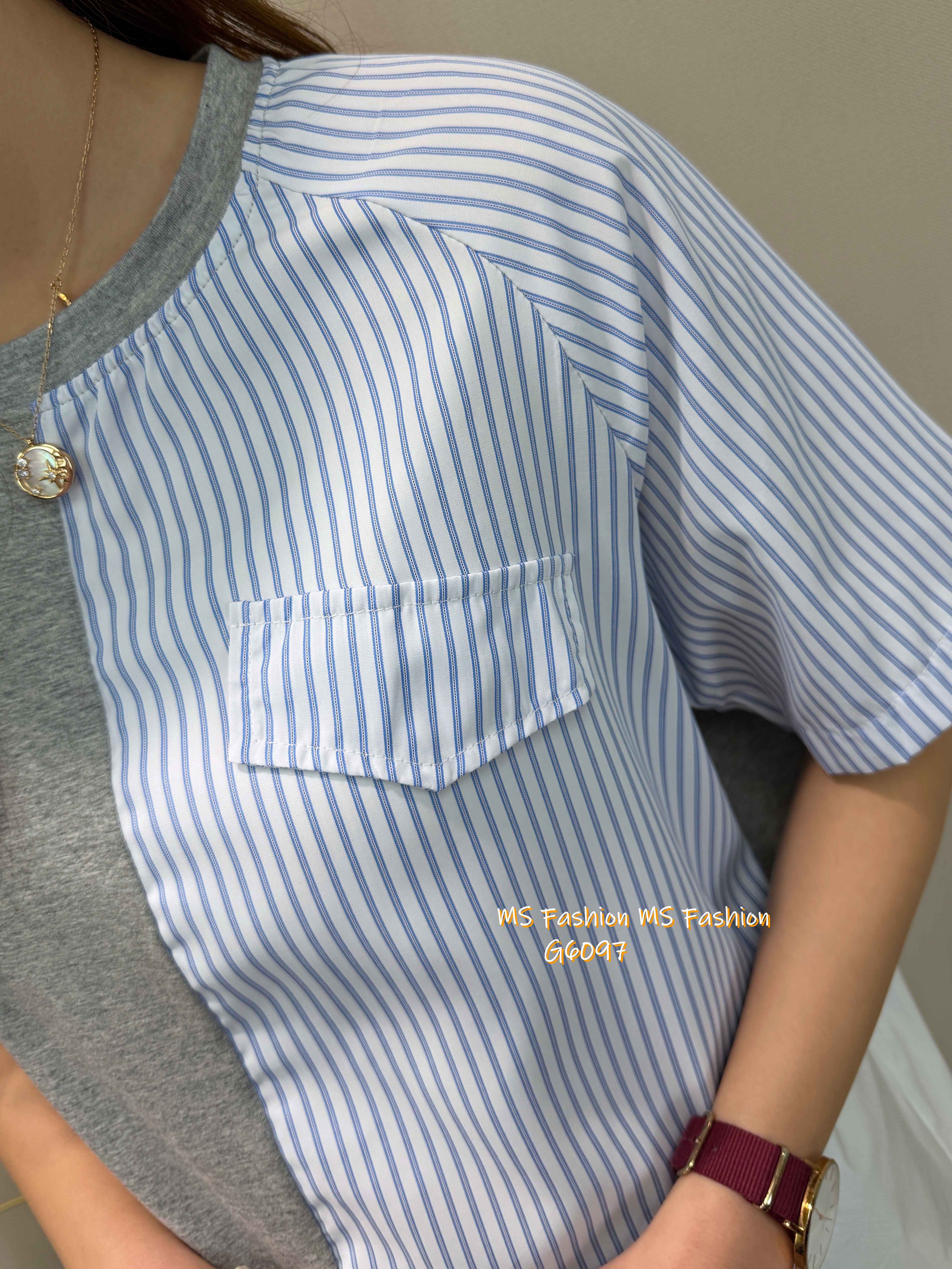 G6097 韓國🇰🇷條子拼布top