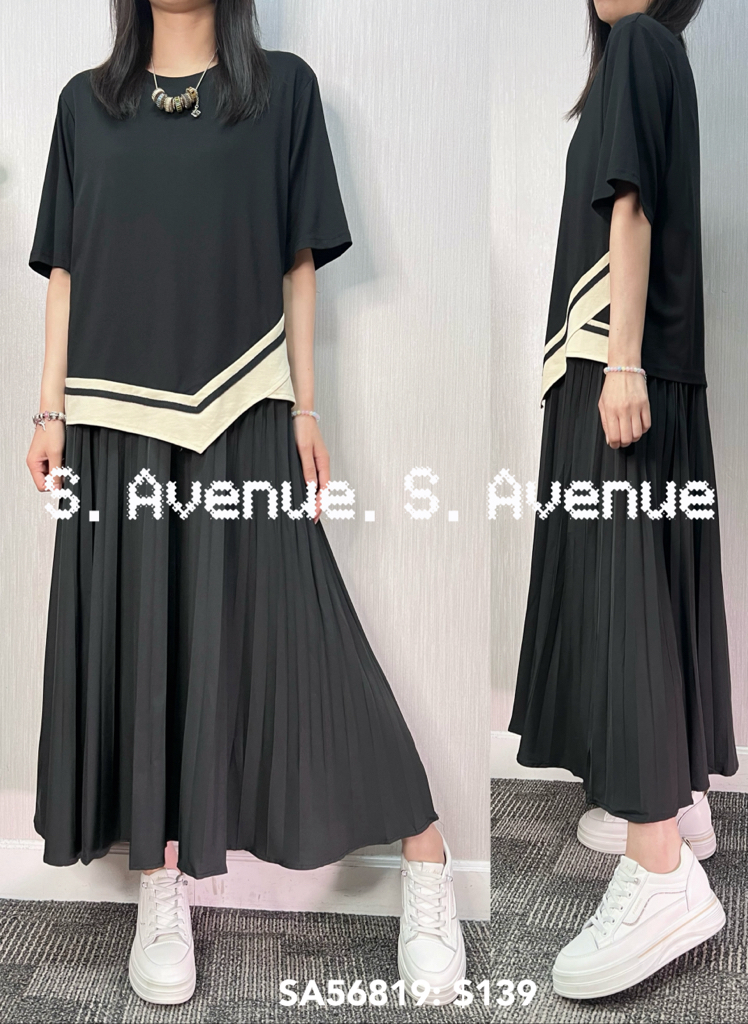 SA56819: 短袖撞色邊下百撍op