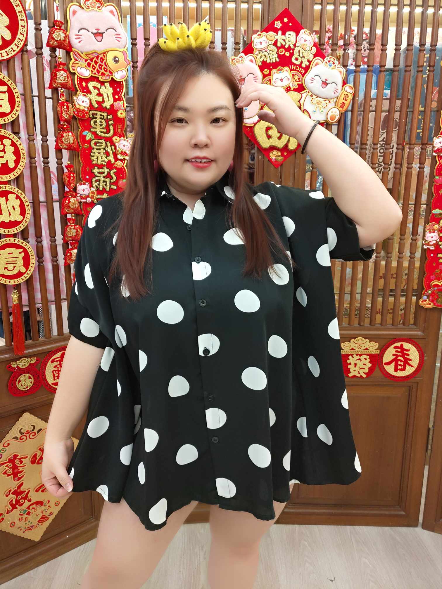 NBC19 SG#10789 大波点宽身衬衫（颜色随机⚠️）（胸围平量 150CM）