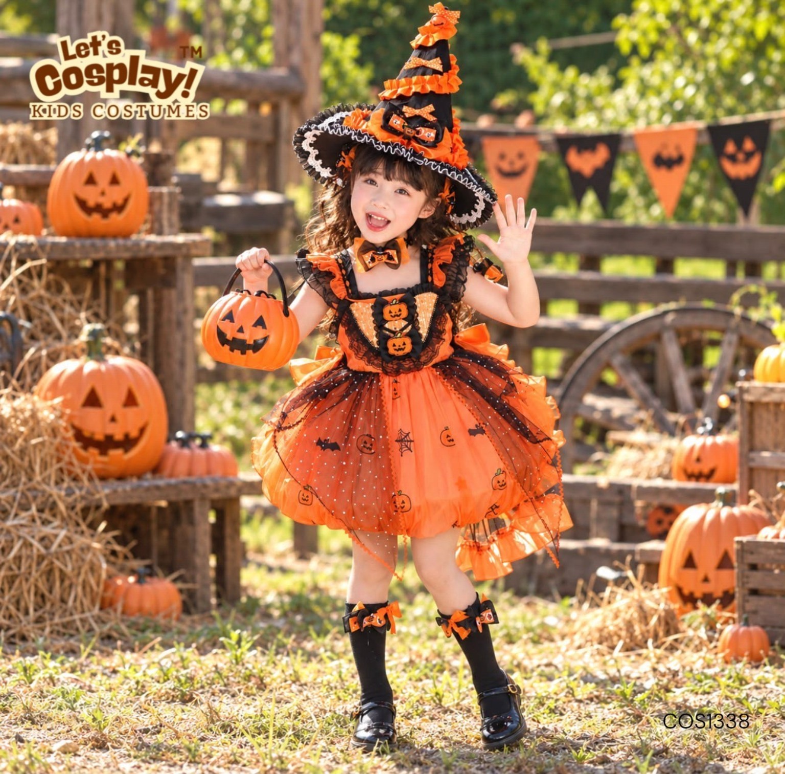 萬聖節服裝 萬聖節衫 女童南瓜女巫裙套裝 萬聖節衣服 Halloween Costume｜香港現貨 Lets Cosplay COS1338