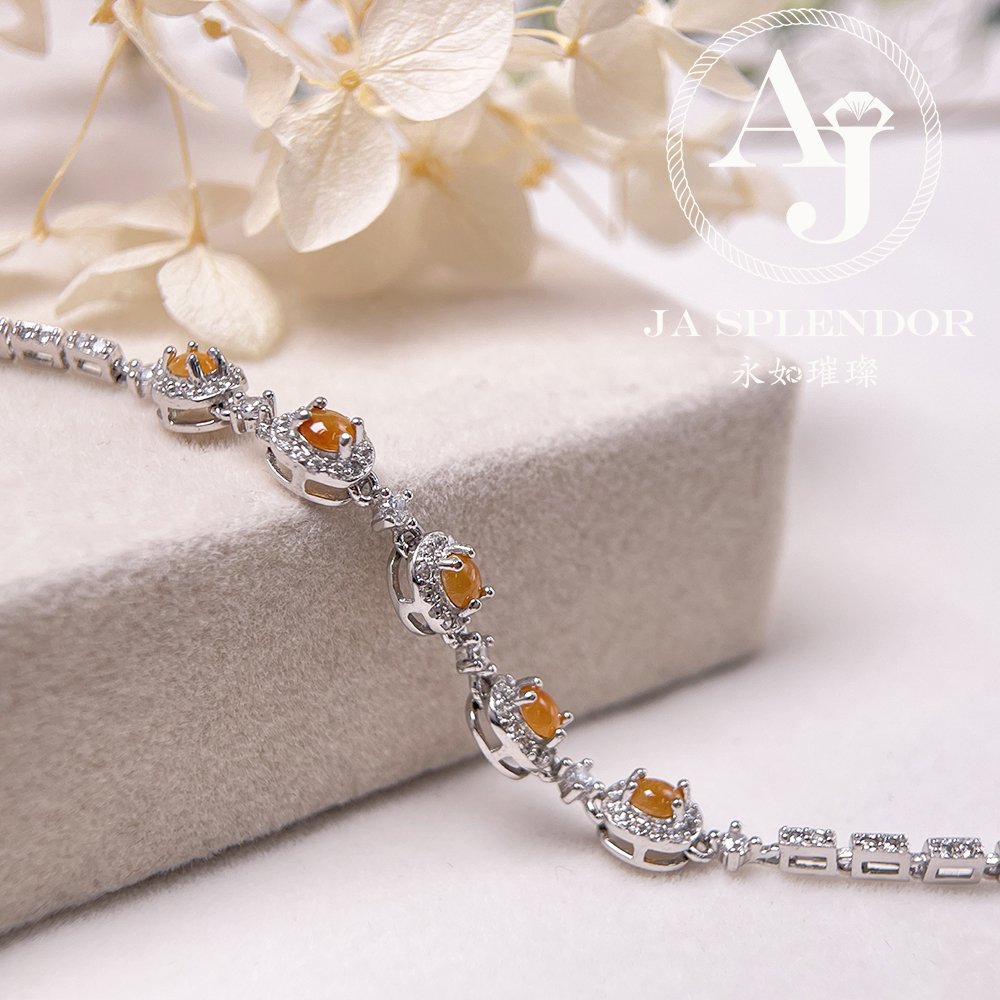 JBS-19 天然翡翠A 玉 冰種黃翡蛋面純銀手鏈