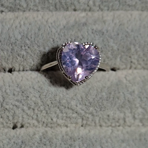 Lavender moon quartz heart ring in adjustable sterling silver (B) - RQ154