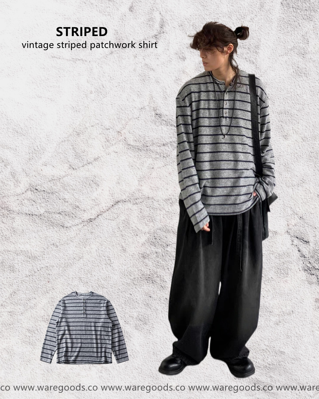 W1260開胸條紋長袖T恤