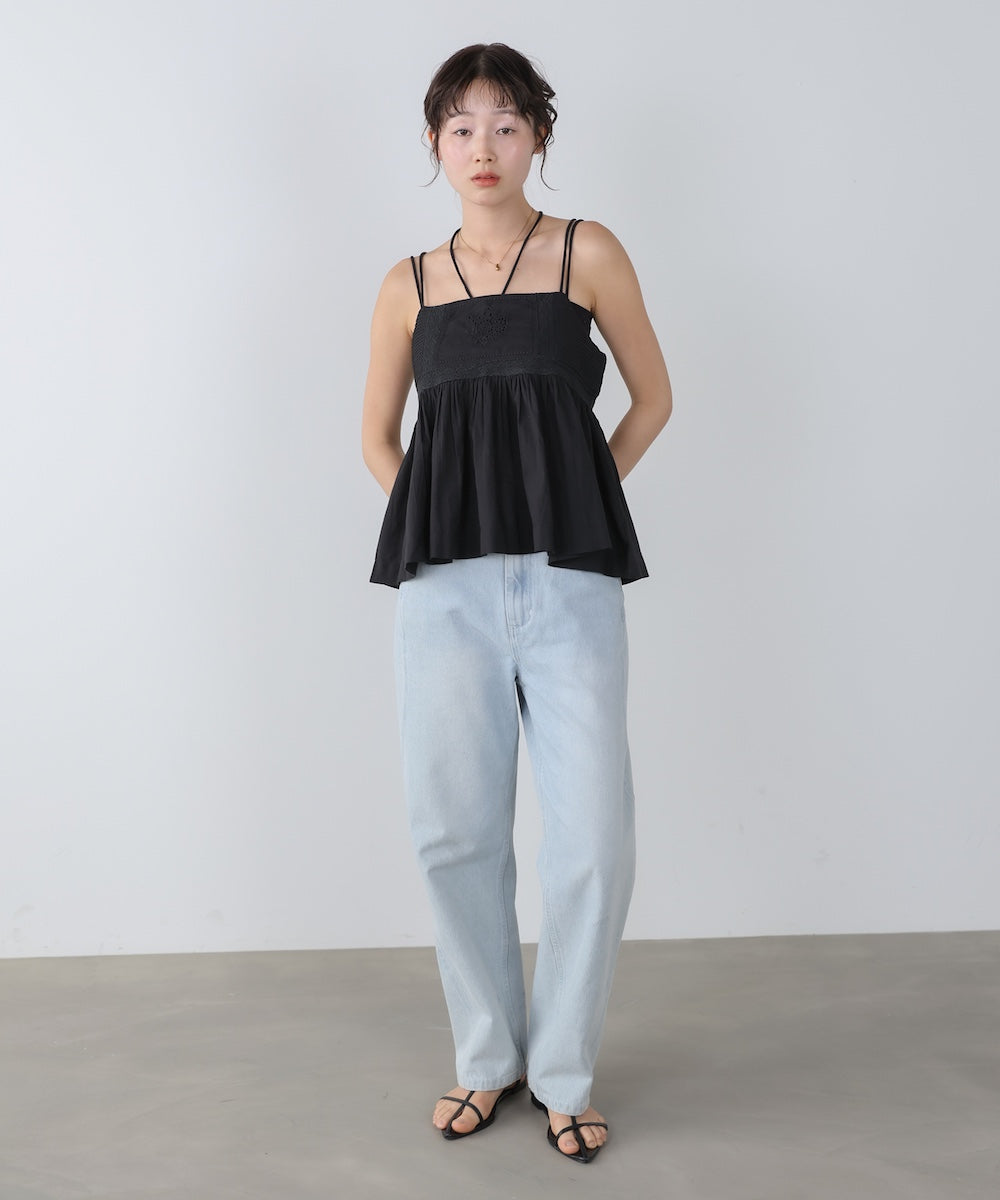 <JP> 細肩刺繡蕾絲傘擺Top* 3色入 <預購>