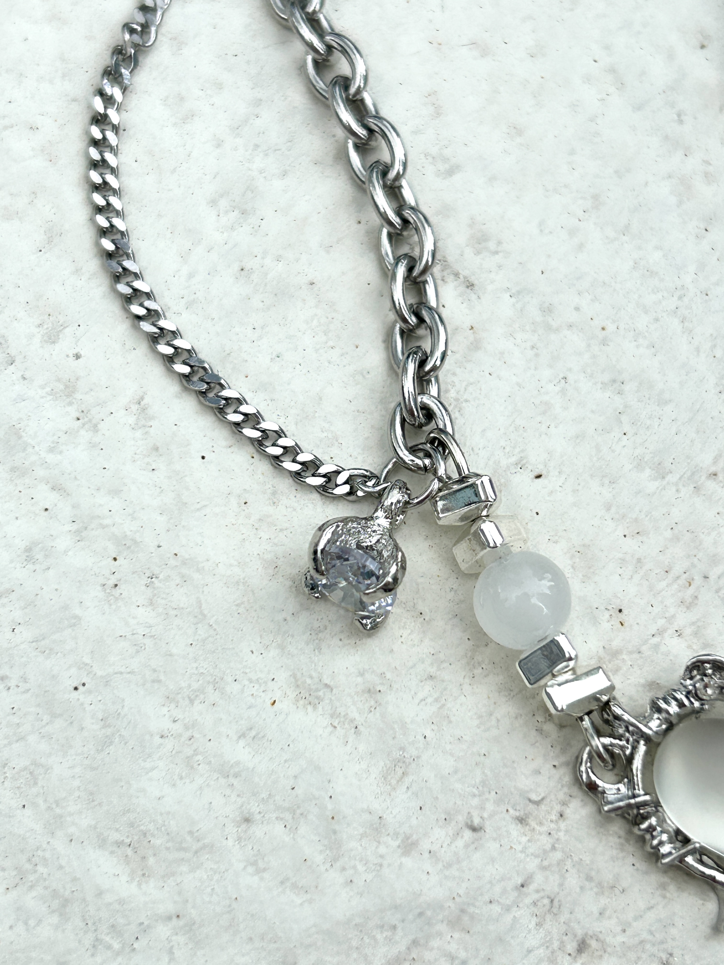 Silver heart rhinestone stainless necklace