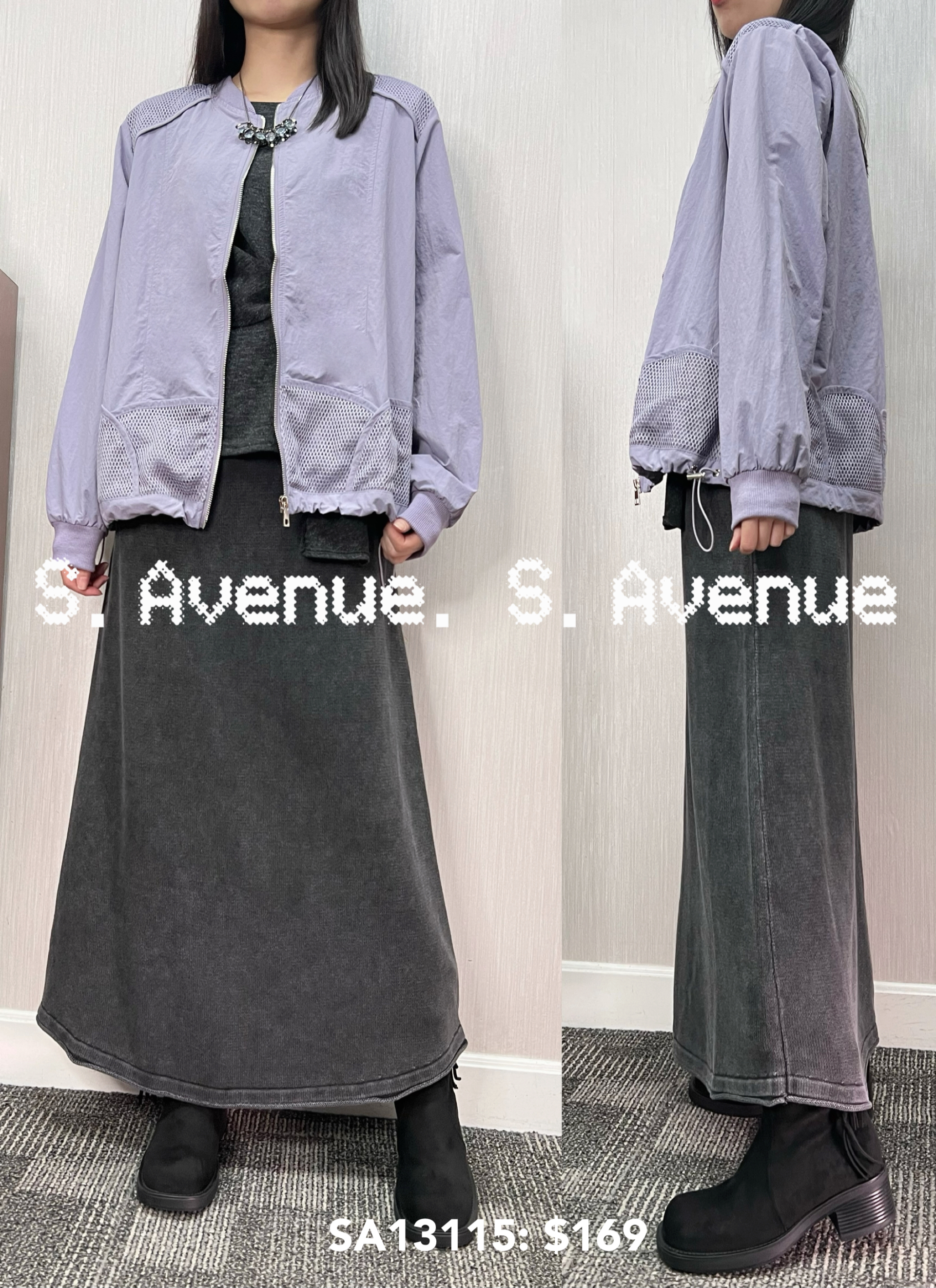 SA13115: 長袖拉錬拼網風褸