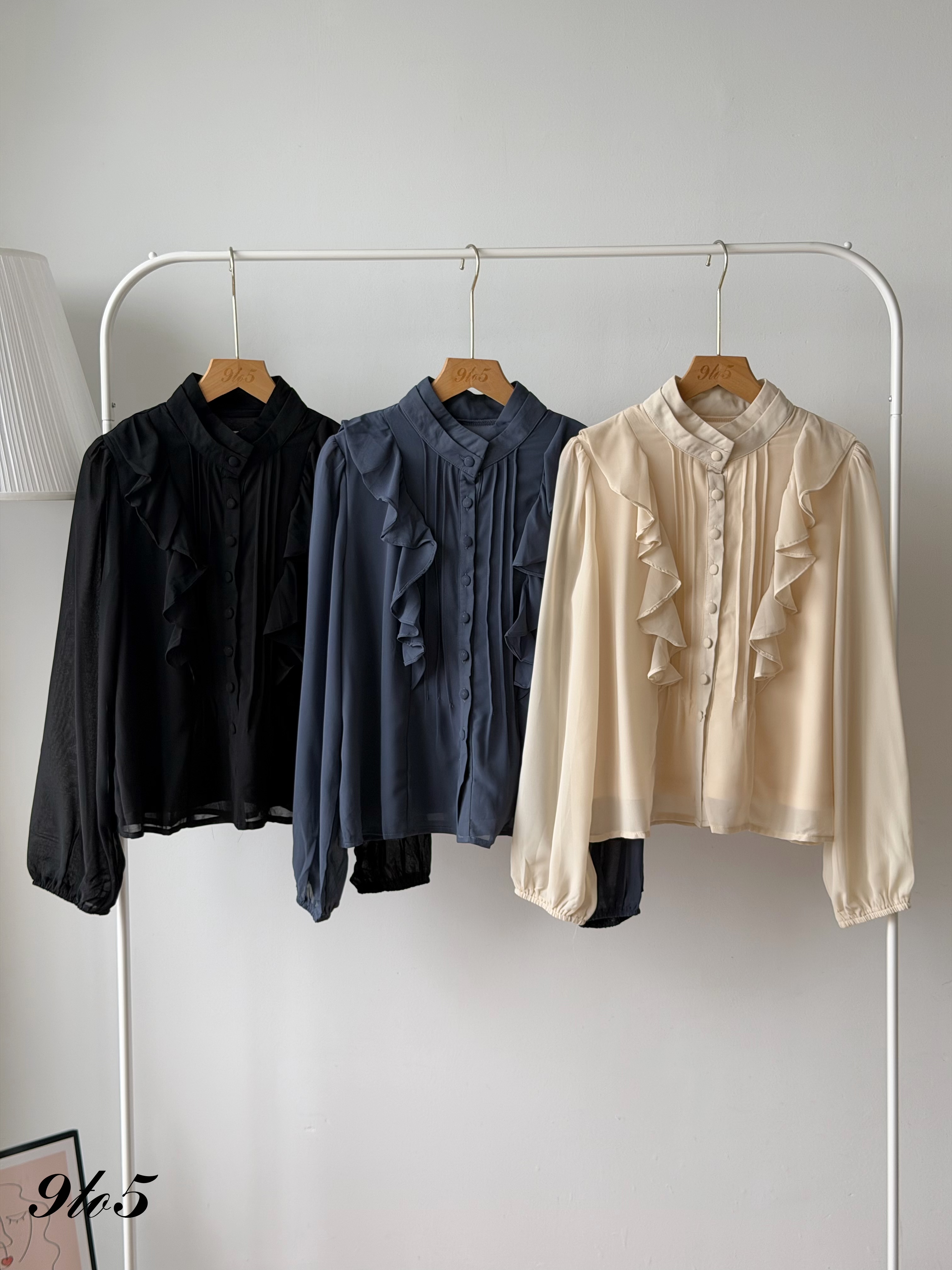 T4519 Mock Neck Ruffle Blouse - 3 Colors 