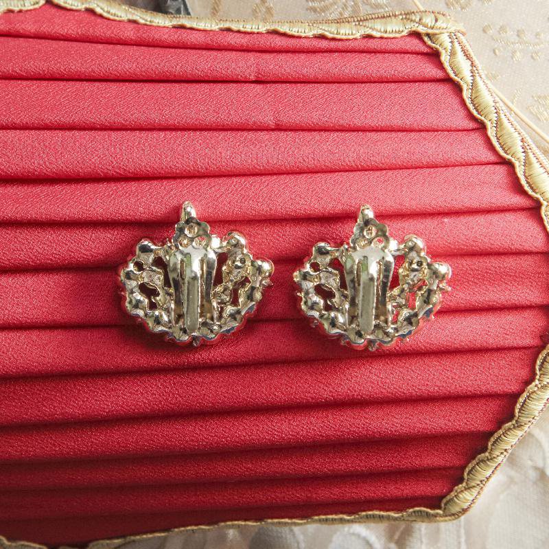 1950s Pink Stone and Faux Pearl Statement Clip Earrings(EA1451)