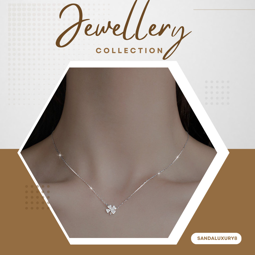 Silver Four Leaf Clover Necklace with Cubic Zirconia  - Minimalist Jewelry for Women