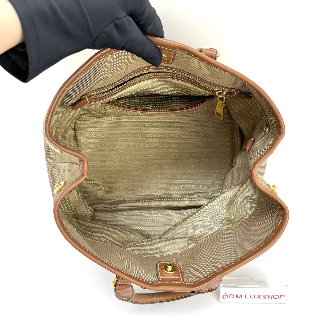 Prada Logo Jacquard Tote Brown GHW