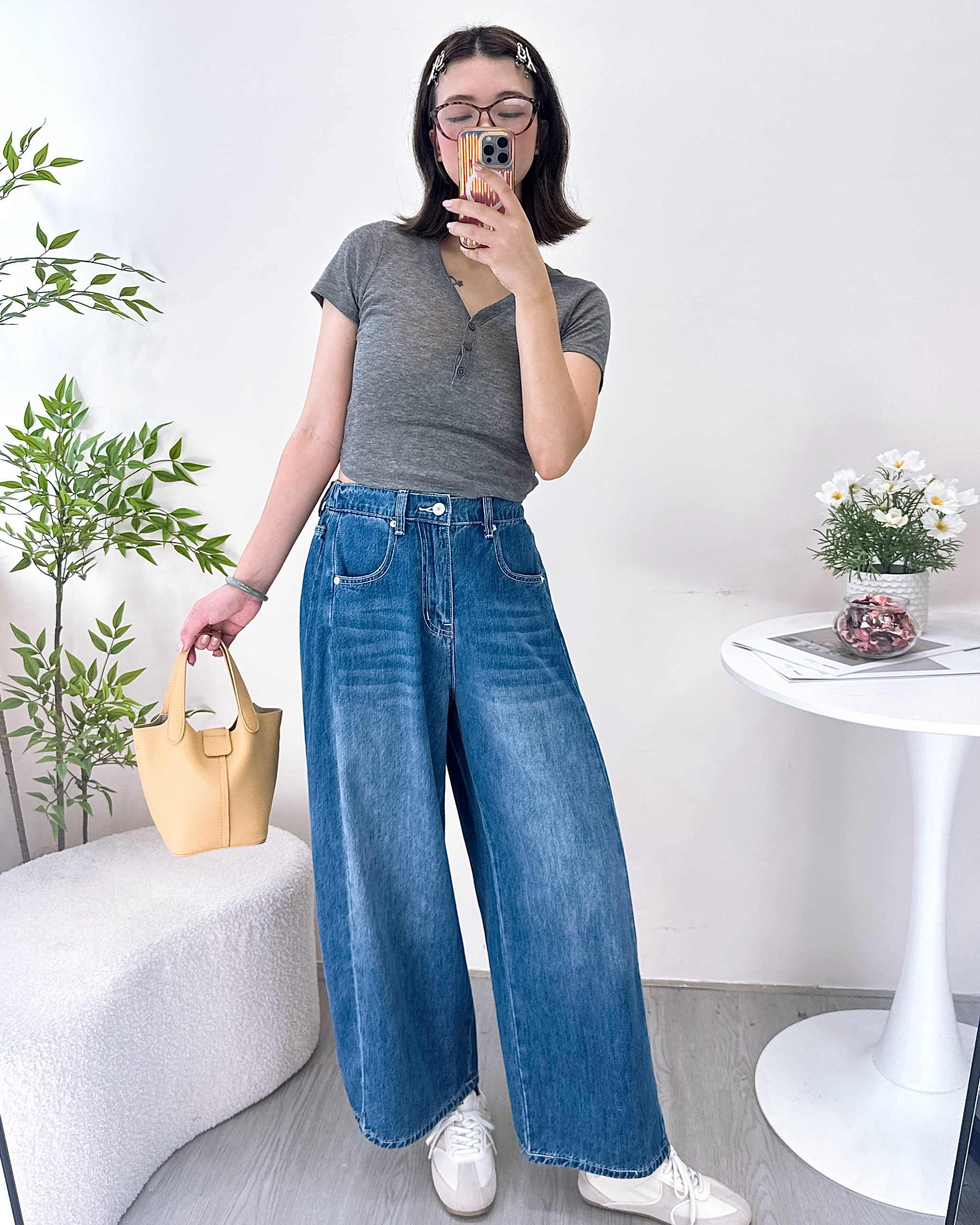 薄身型格日式寬鬆牛仔褲